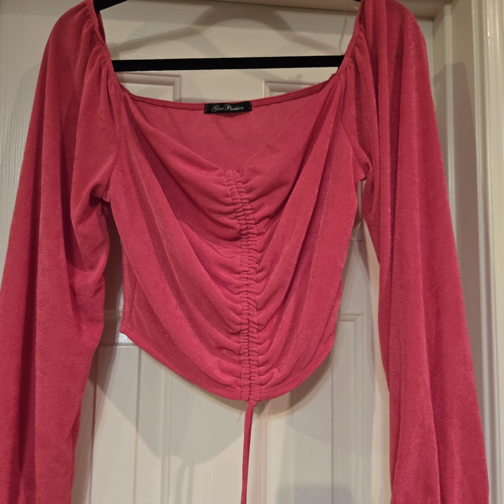 SHEIN Pink Ruched Long Sleeve Blouse